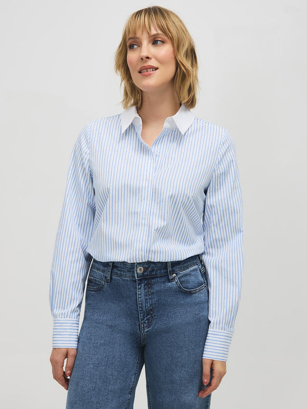 Chemisier rayé en mélange de coton clouté