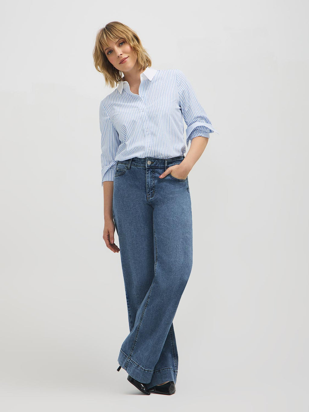 Chemisier rayé en mélange de coton clouté