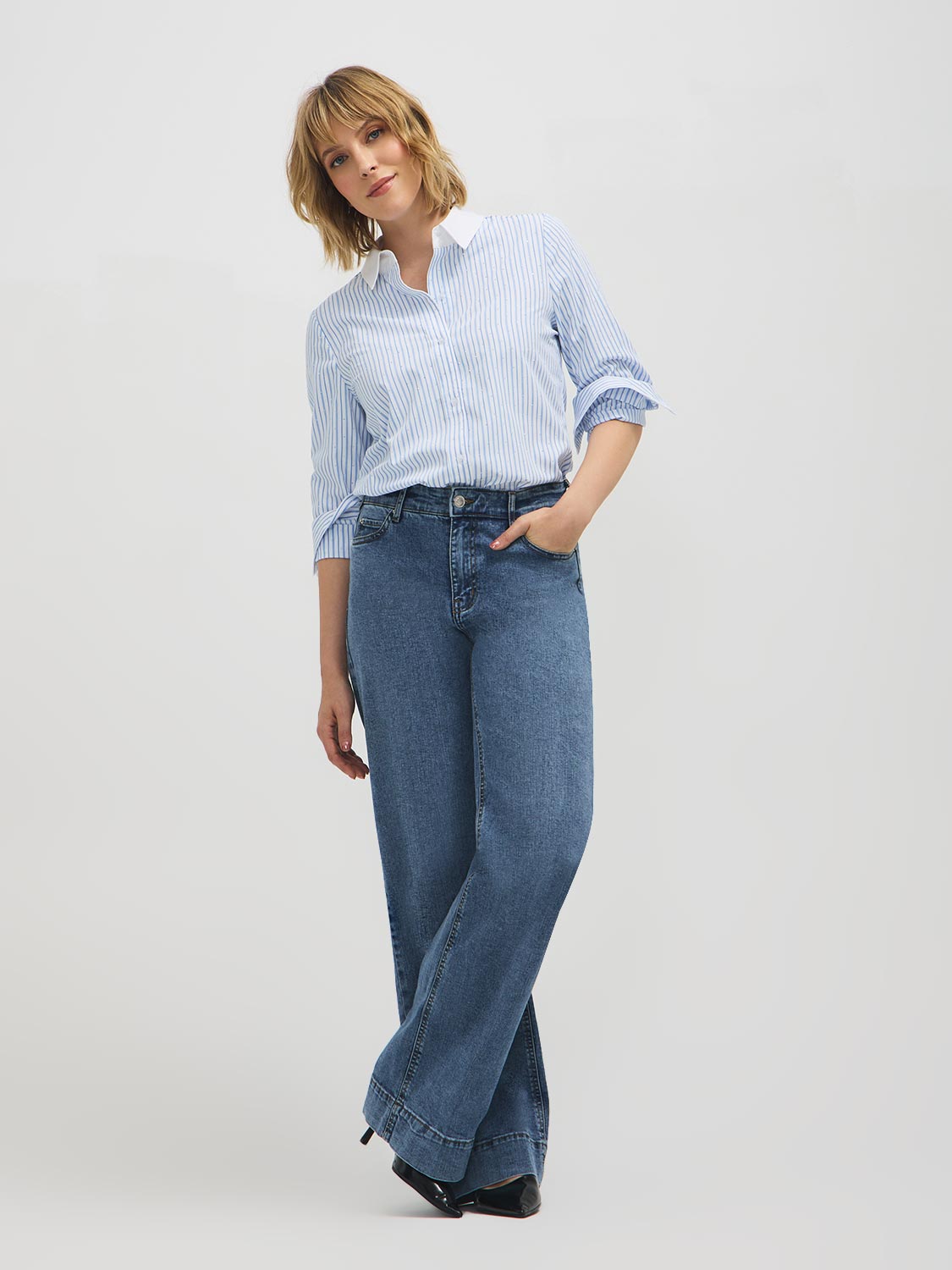 Chemisier rayé en mélange de coton clouté