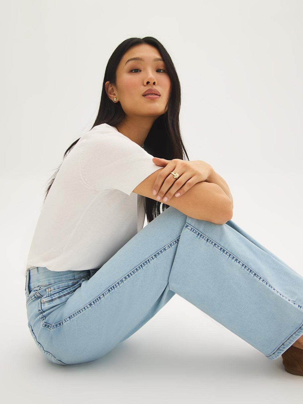 Jeans larges en mélange de coton