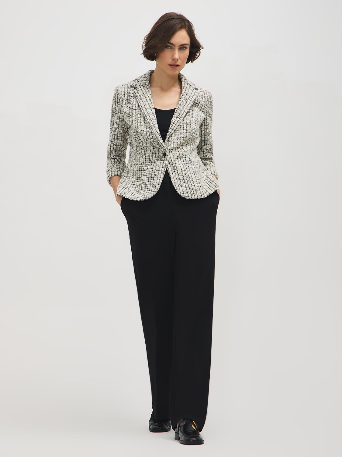 Blazer bouclé à revers aux manches