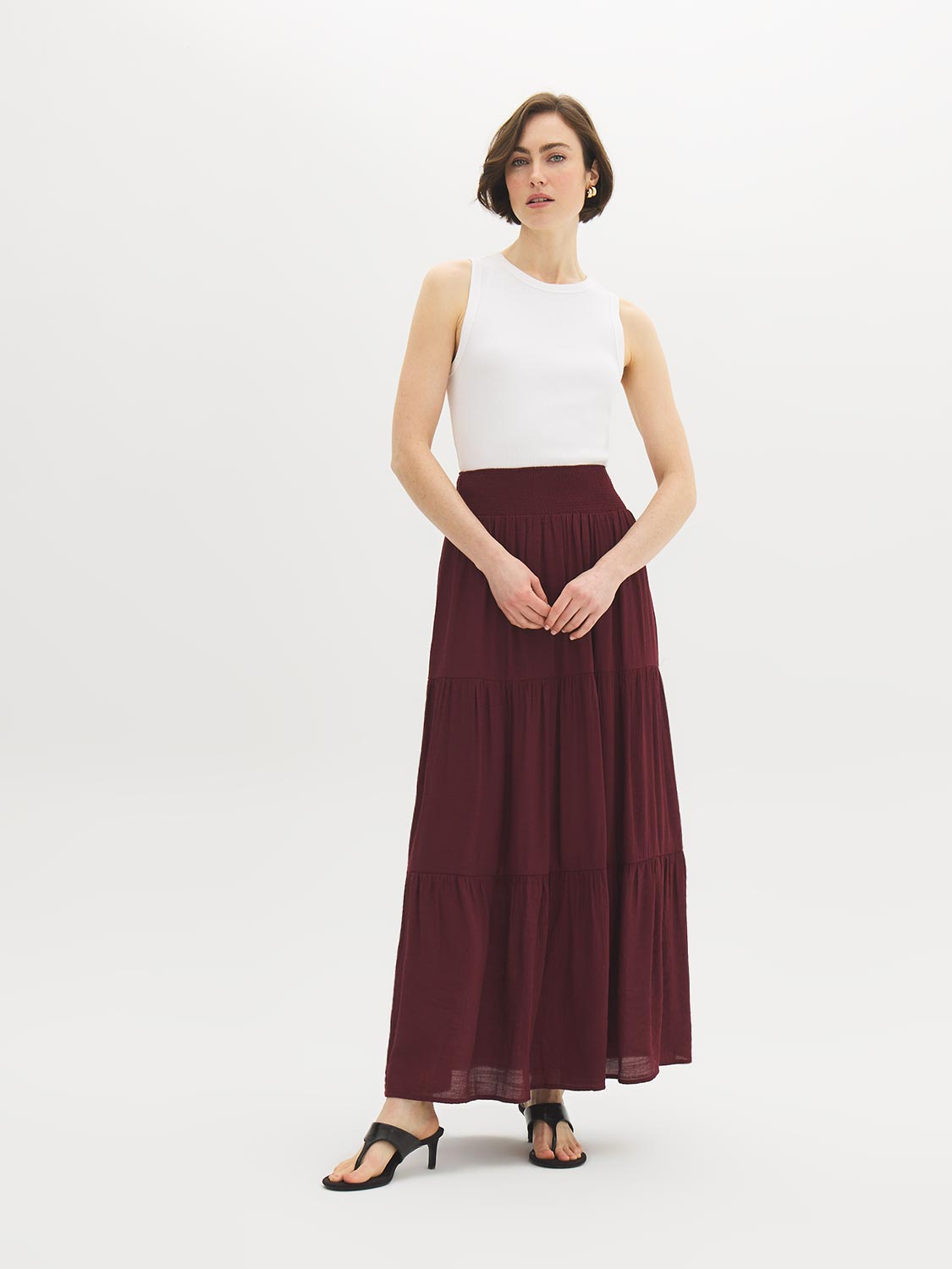 Jupe longue à smocks étagée