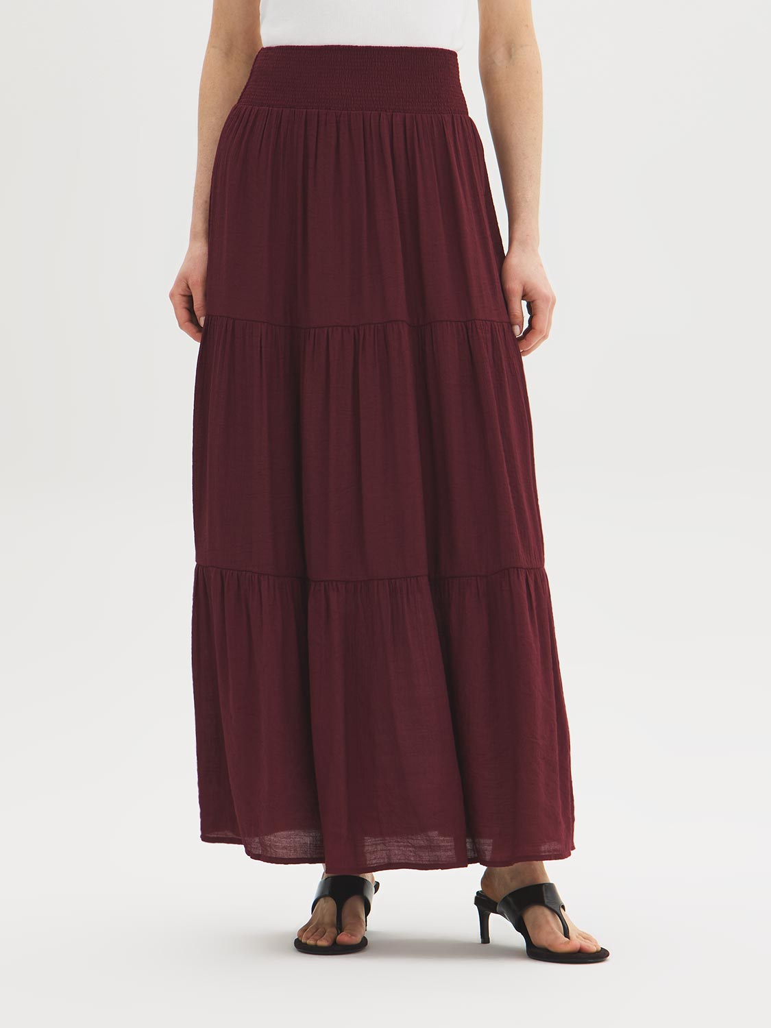 Jupe longue à smocks étagée
