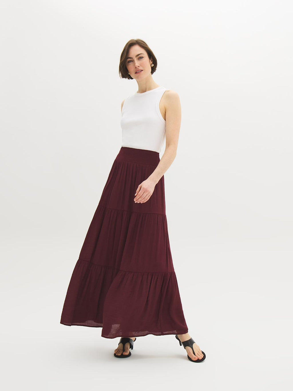 Jupe longue à smocks étagée