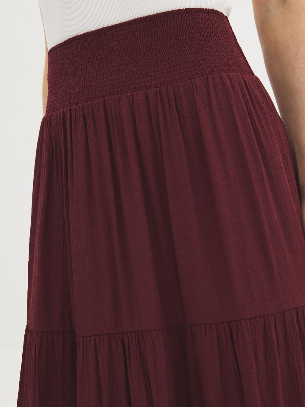 Jupe longue à smocks étagée