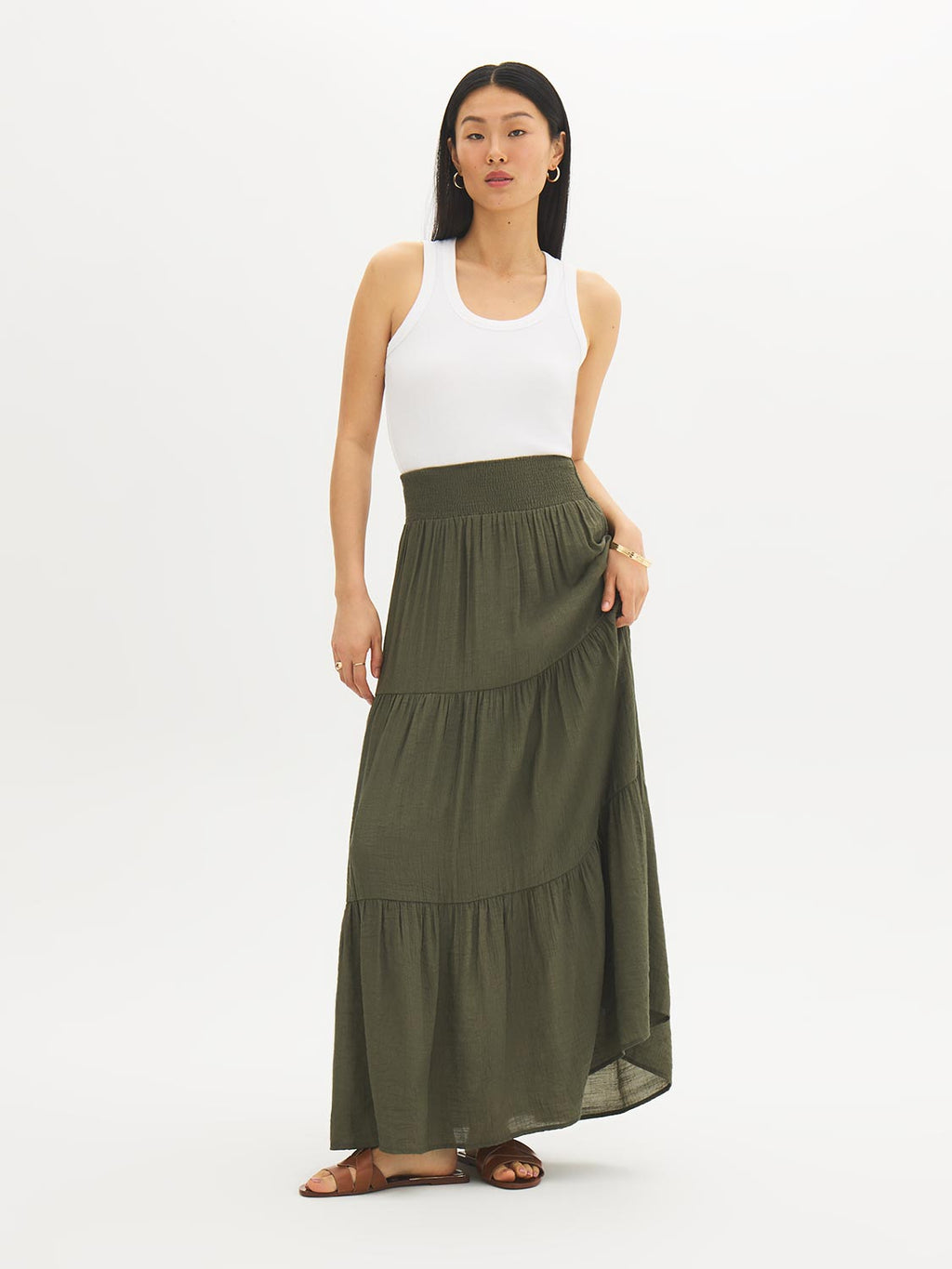 Jupe longue à smocks étagée