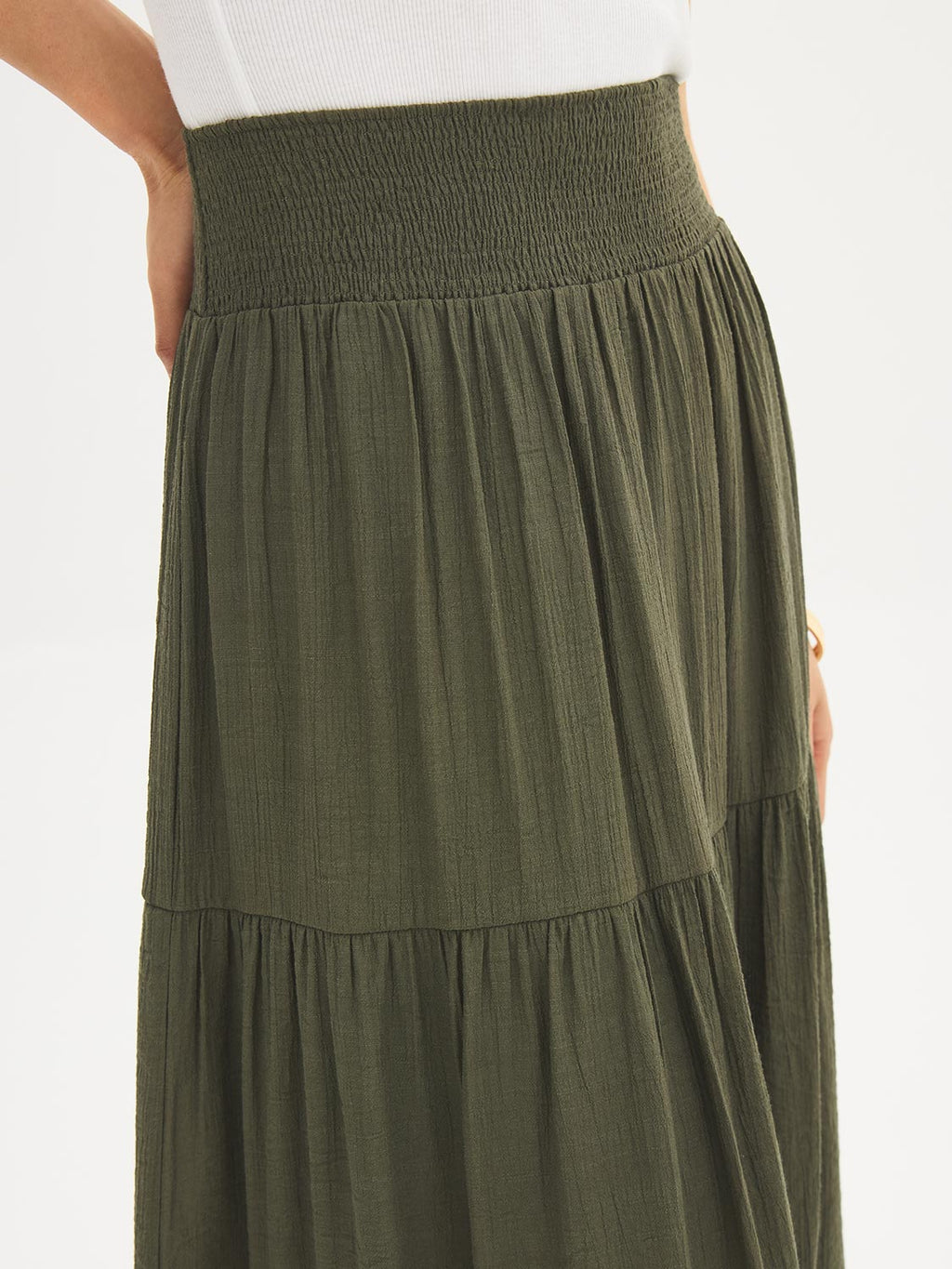 Jupe longue à smocks étagée