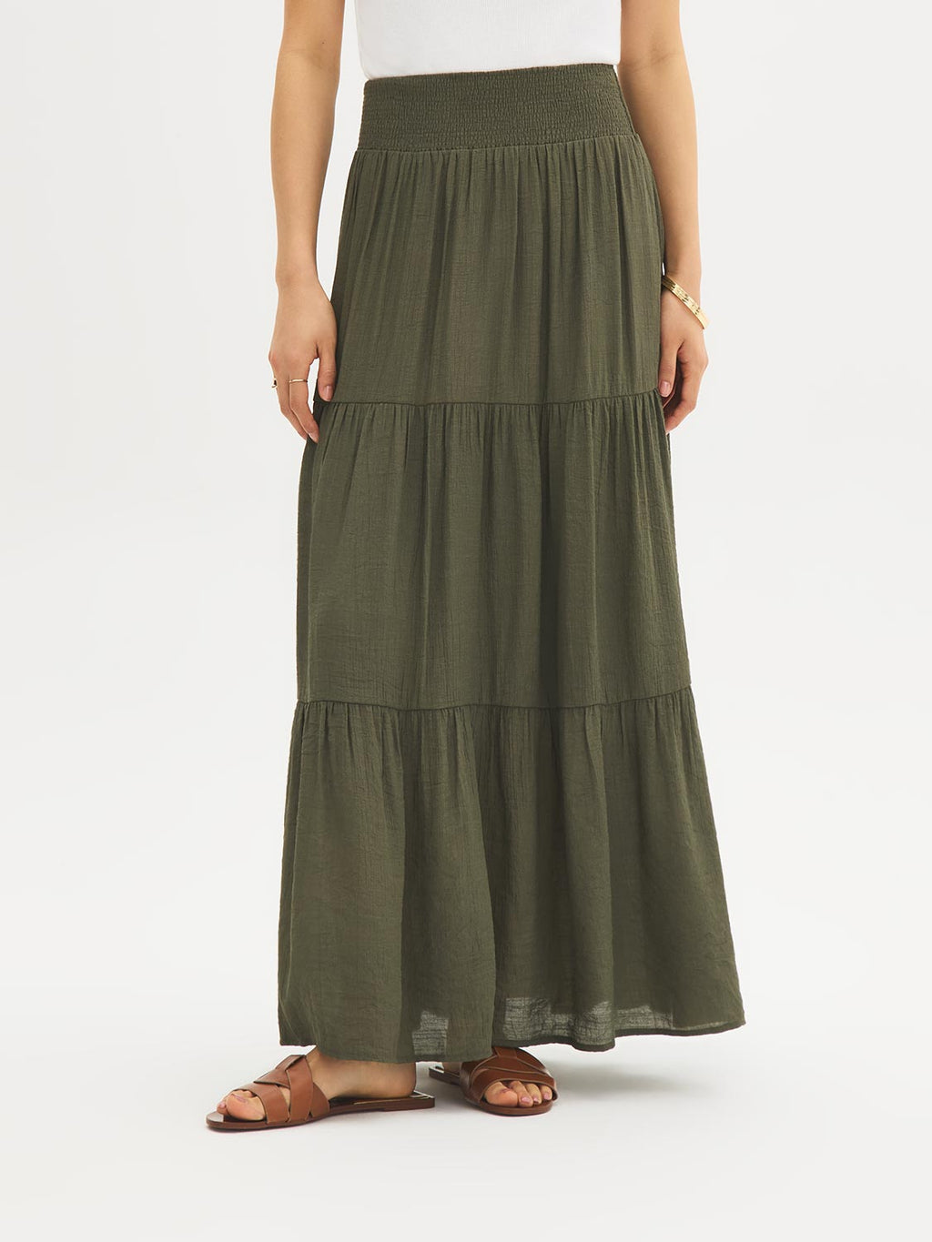 Jupe longue à smocks étagée