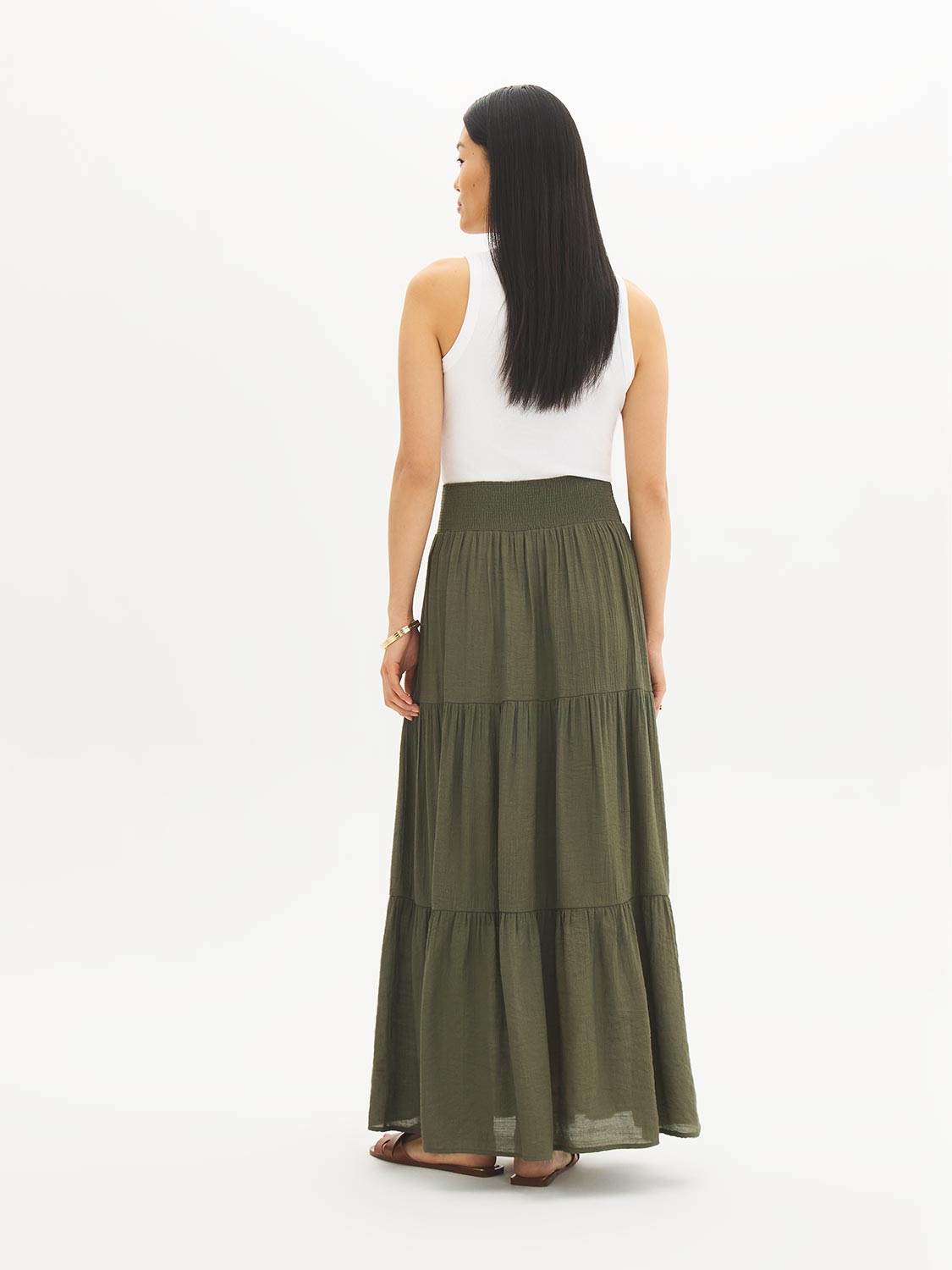 Jupe longue à smocks étagée