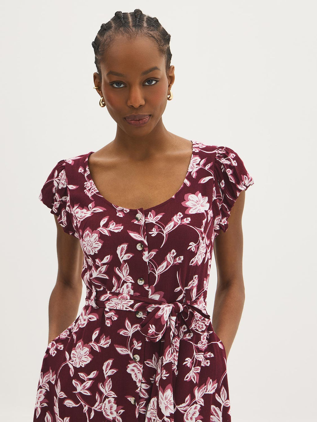Robe midi boutonnée à imprimé floral