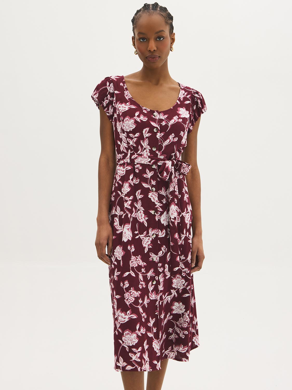 Robe midi boutonnée à imprimé floral