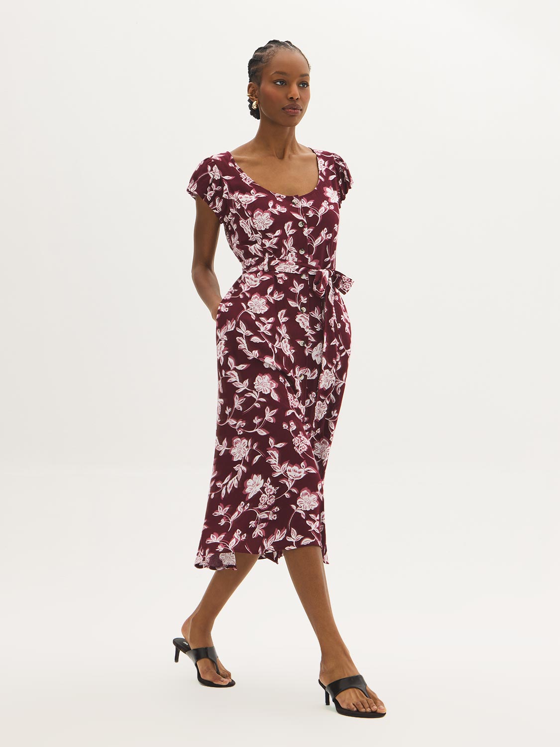 Robe midi boutonnée à imprimé floral