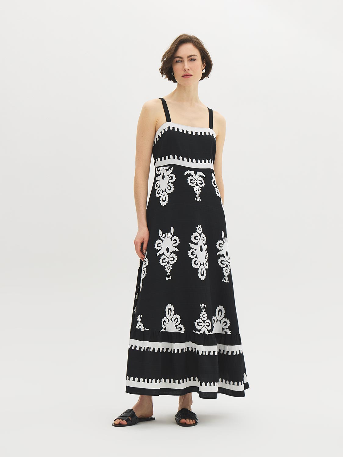 Robe longue étagée imprimée
