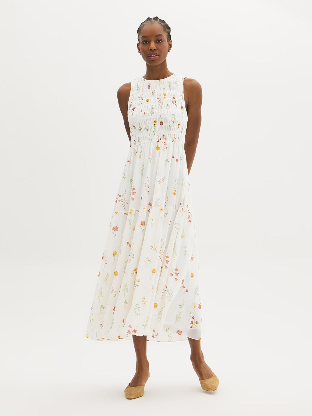 Robe midi smockée fleurie