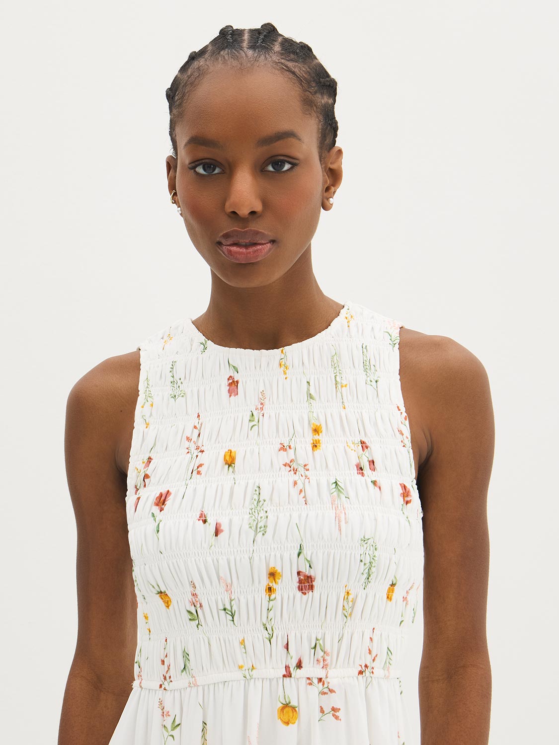 Robe midi smockée fleurie