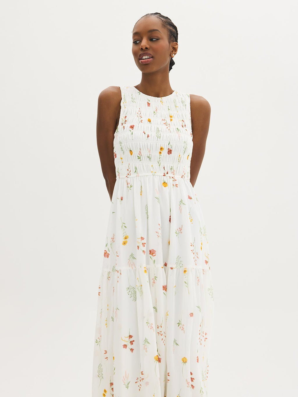 Robe midi smockée fleurie