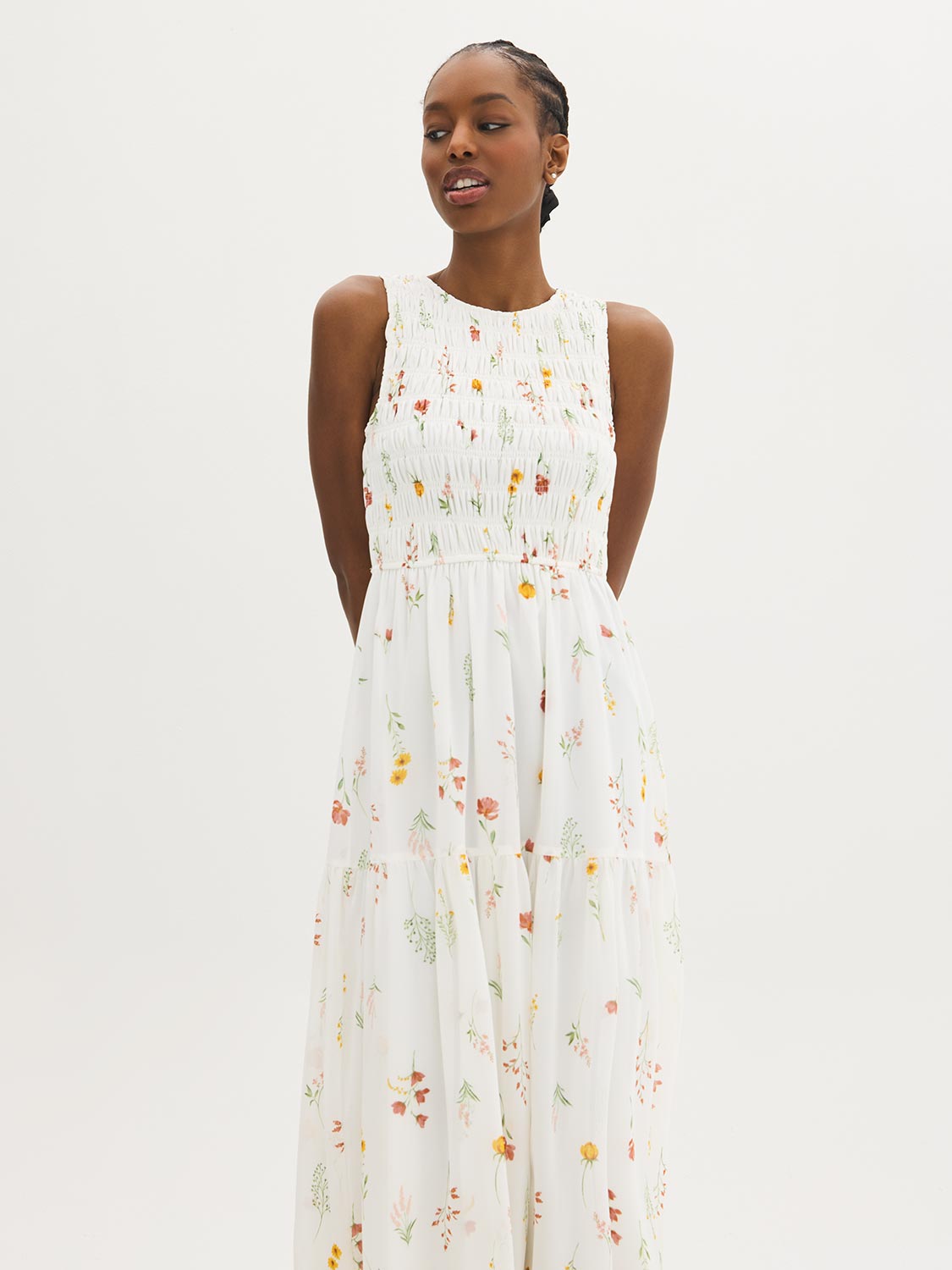 Robe midi smockée fleurie