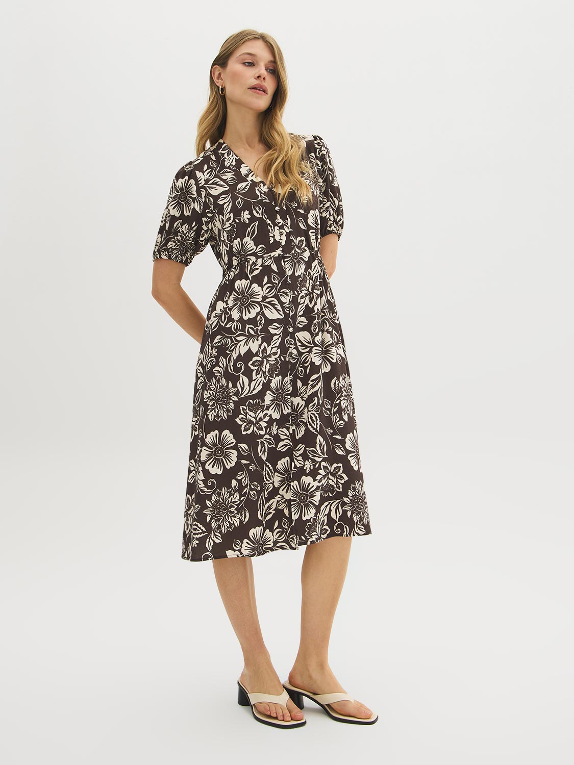 Robe midi boutonnée à imprimé