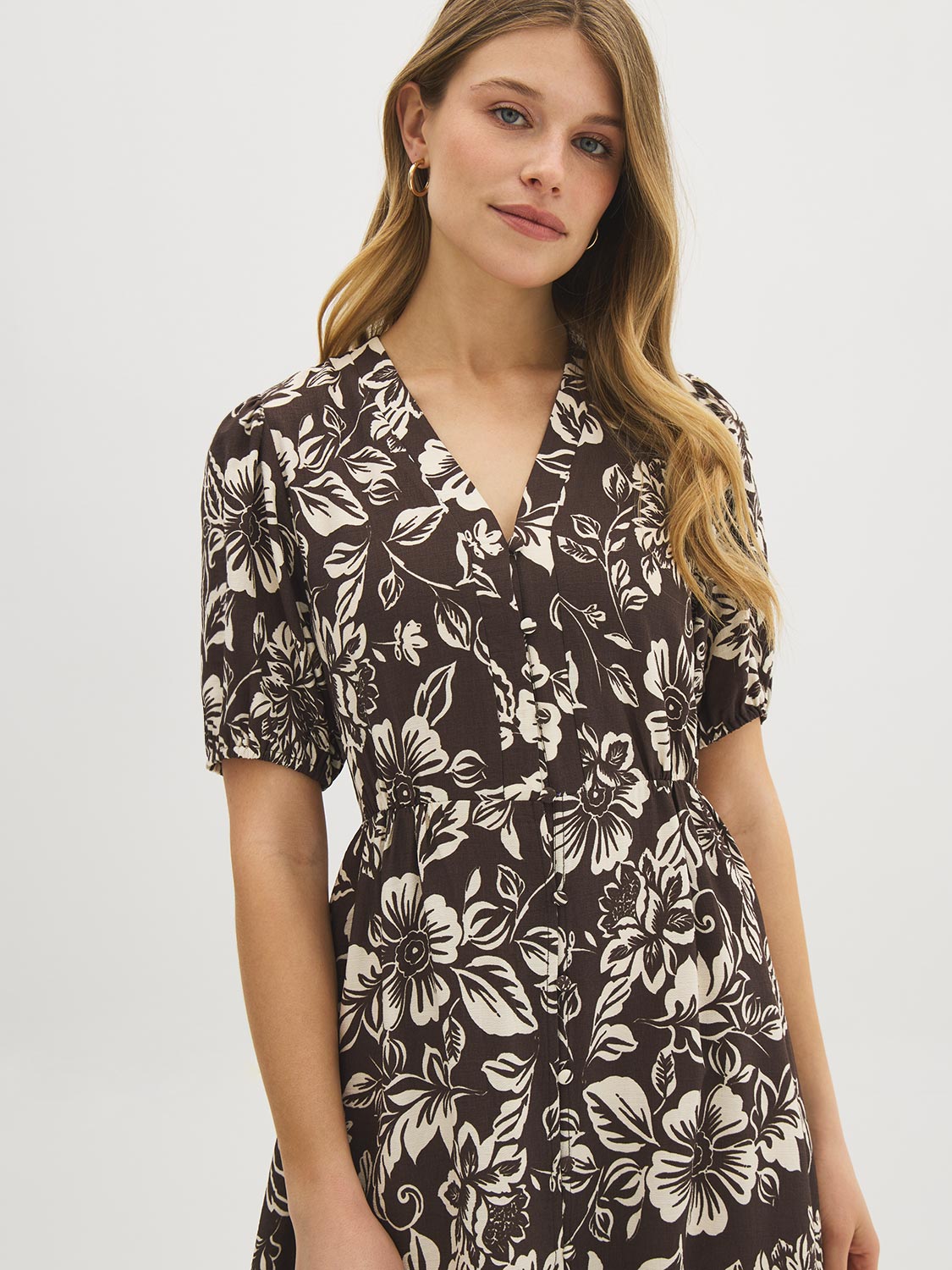 Robe midi boutonnée à imprimé