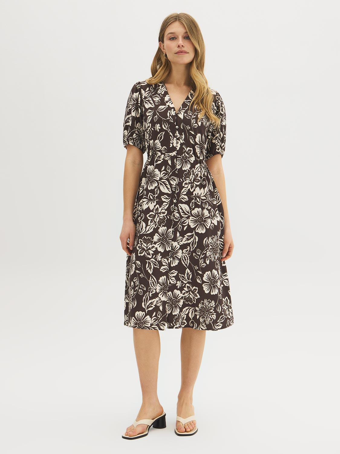 Robe midi boutonnée à imprimé