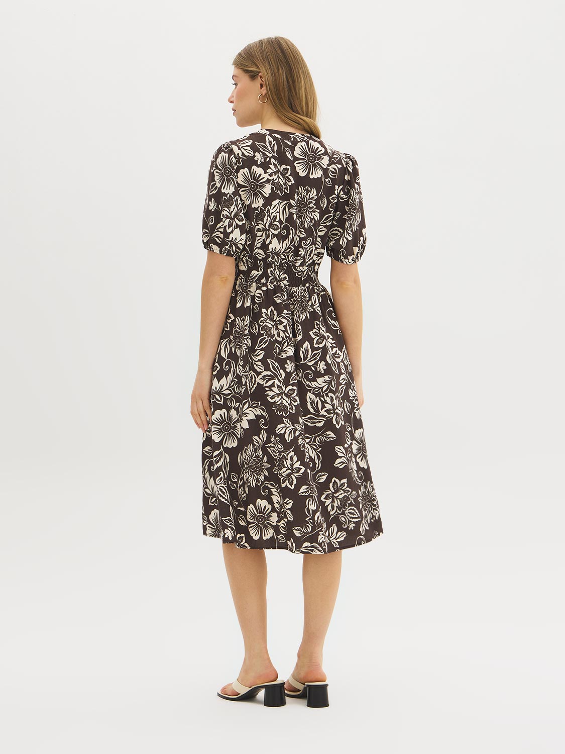 Robe midi boutonnée à imprimé
