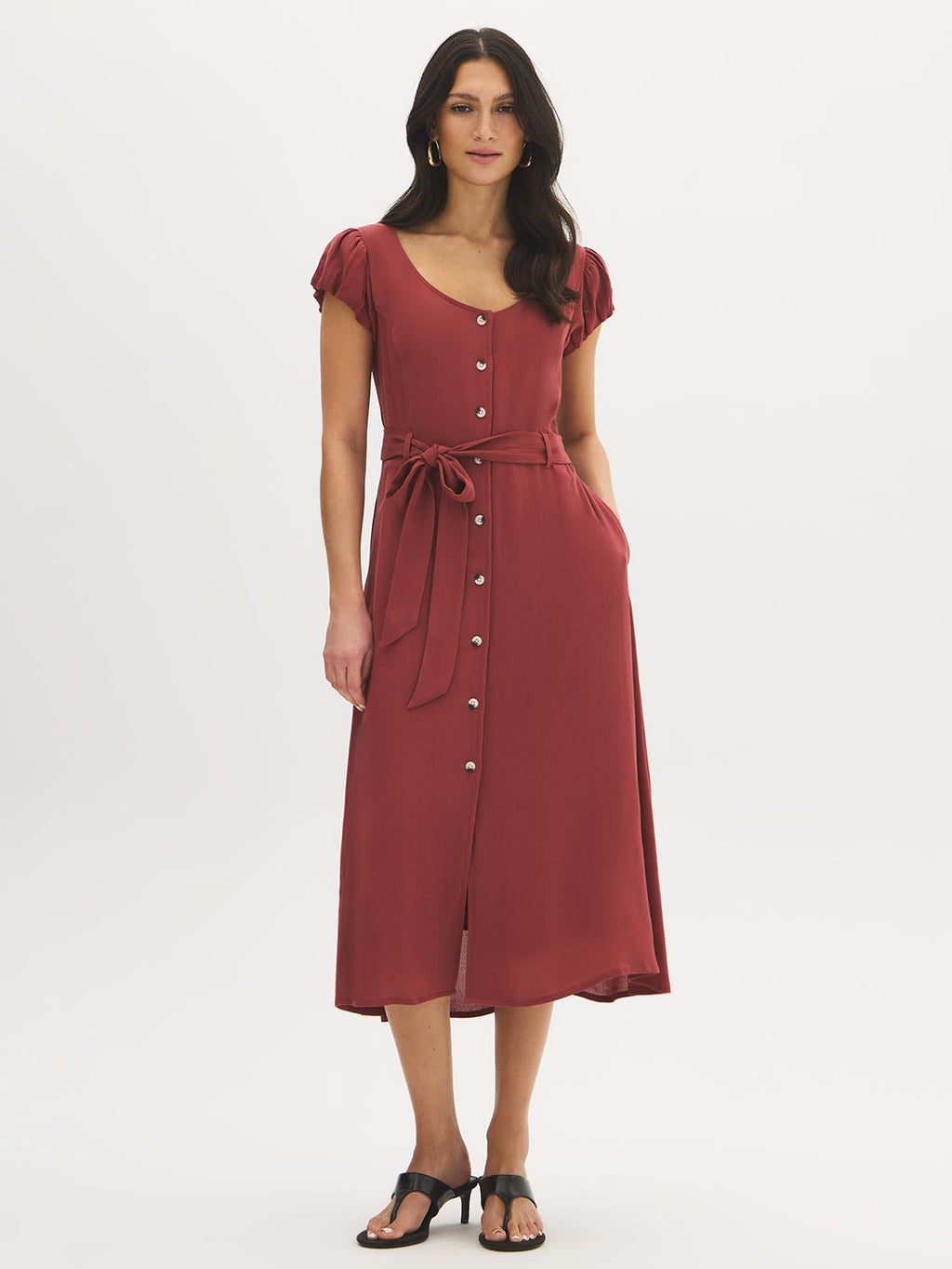 Robe midi texturée à nouer à la taille