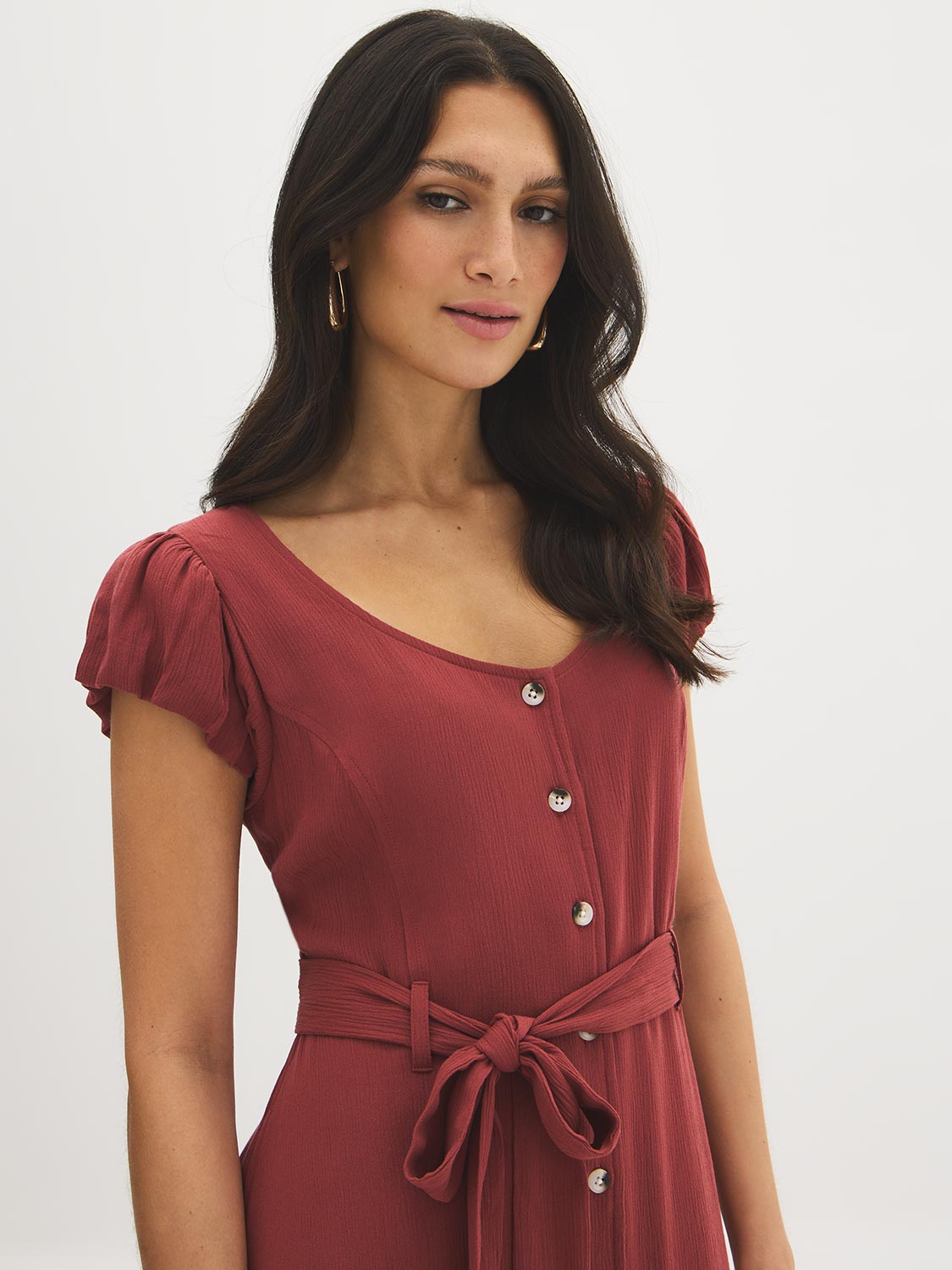 Robe midi texturée à nouer à la taille