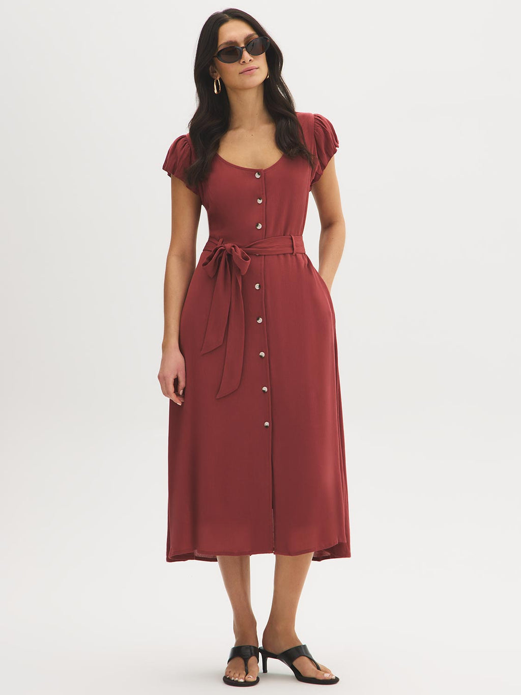 Robe midi texturée à nouer à la taille