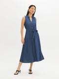 Robe chemise midi en jean sans manches