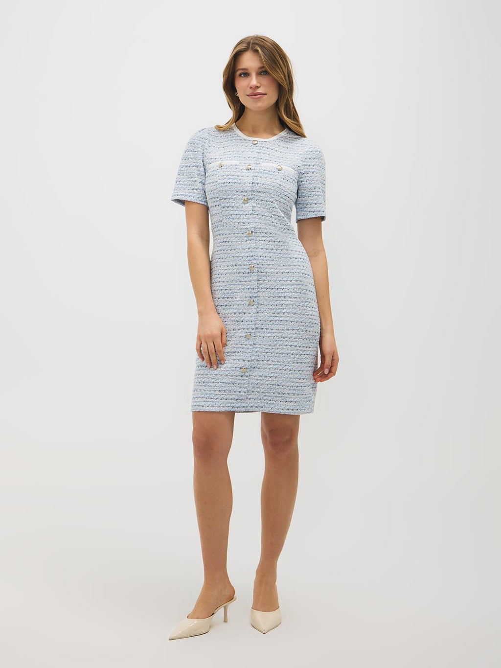 Robe boutonnée à manches courtes en bouclette