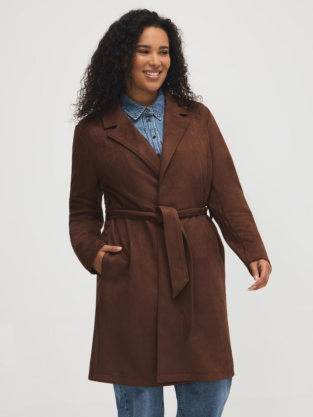 Manteau mi-long en faux daim