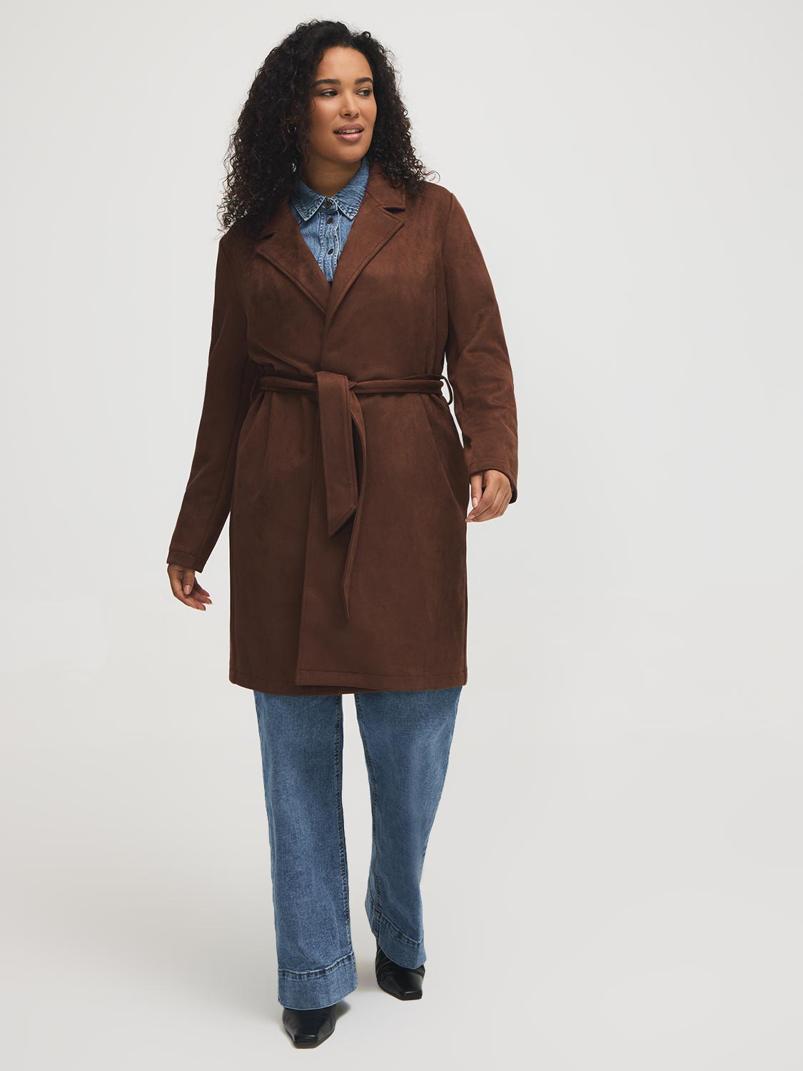 Manteau mi-long en faux daim