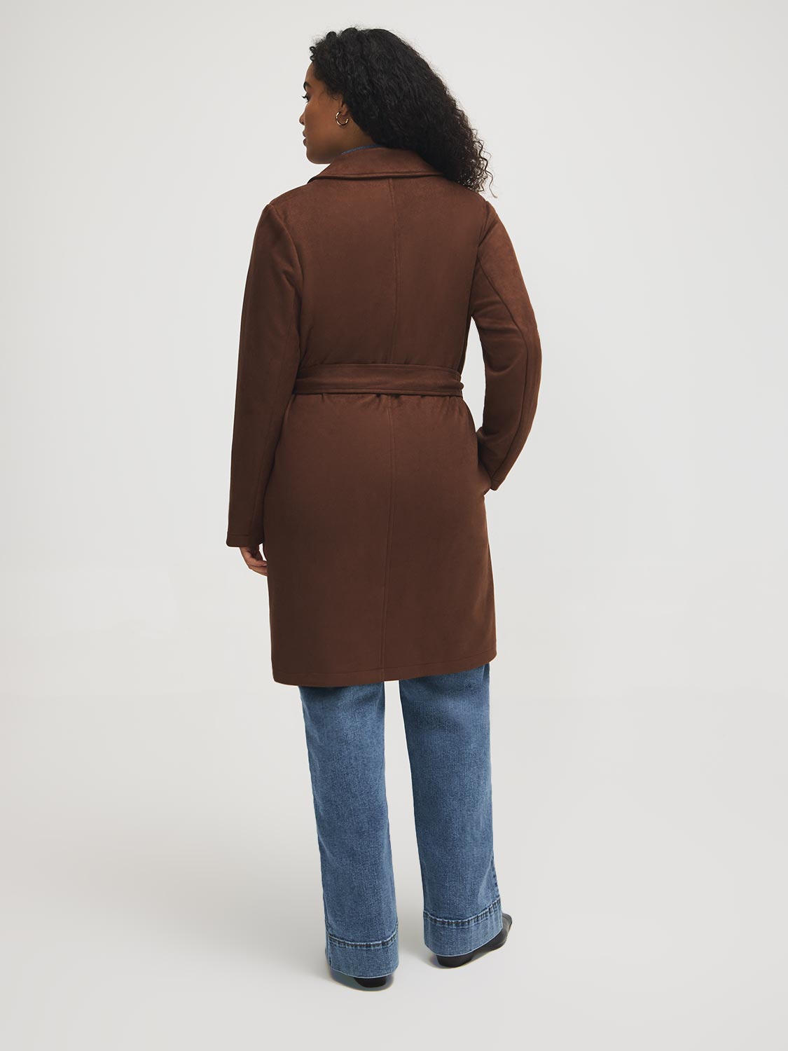 Manteau mi-long en faux daim