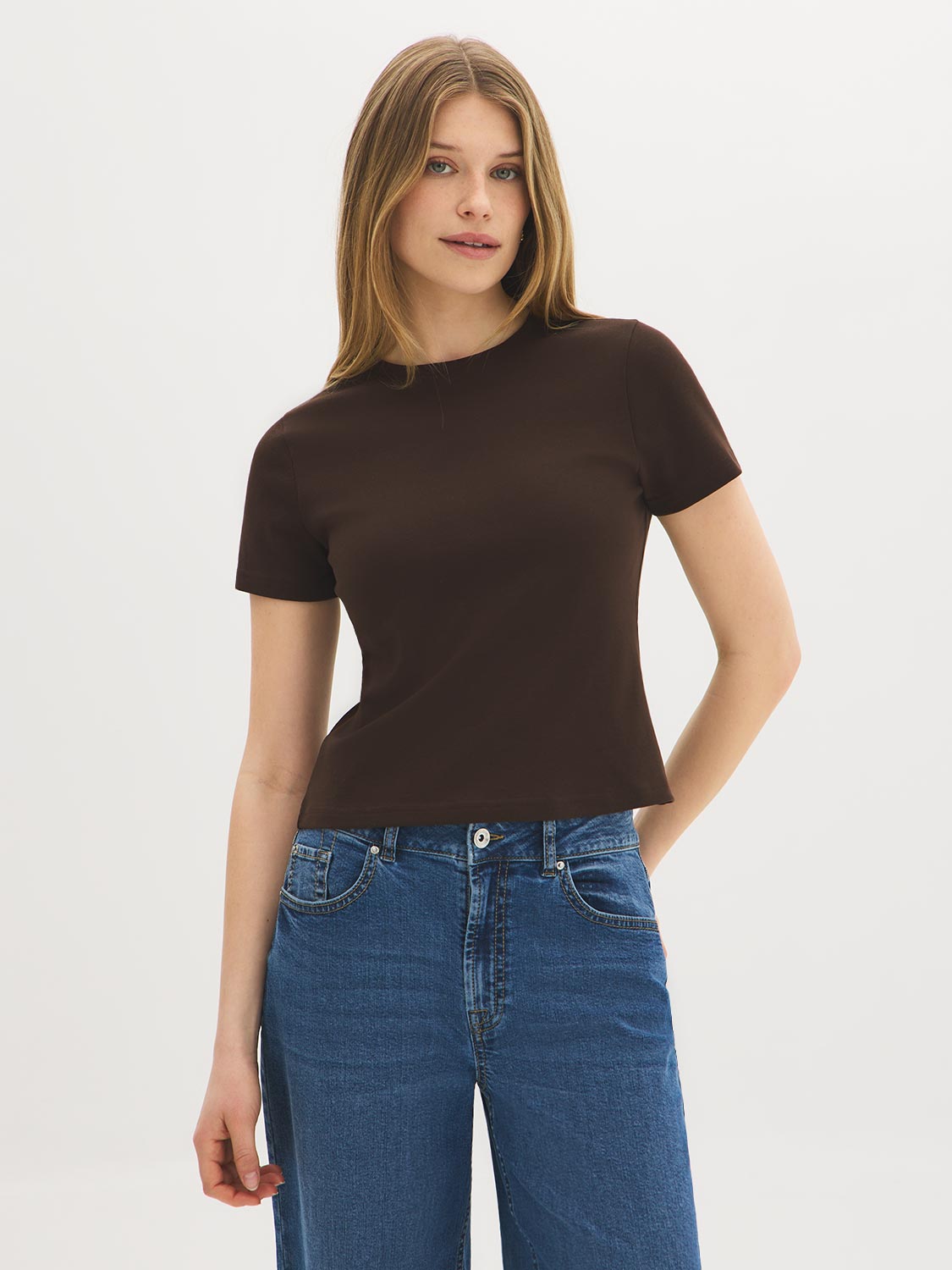 T-shirt côtelé en mélange de coton