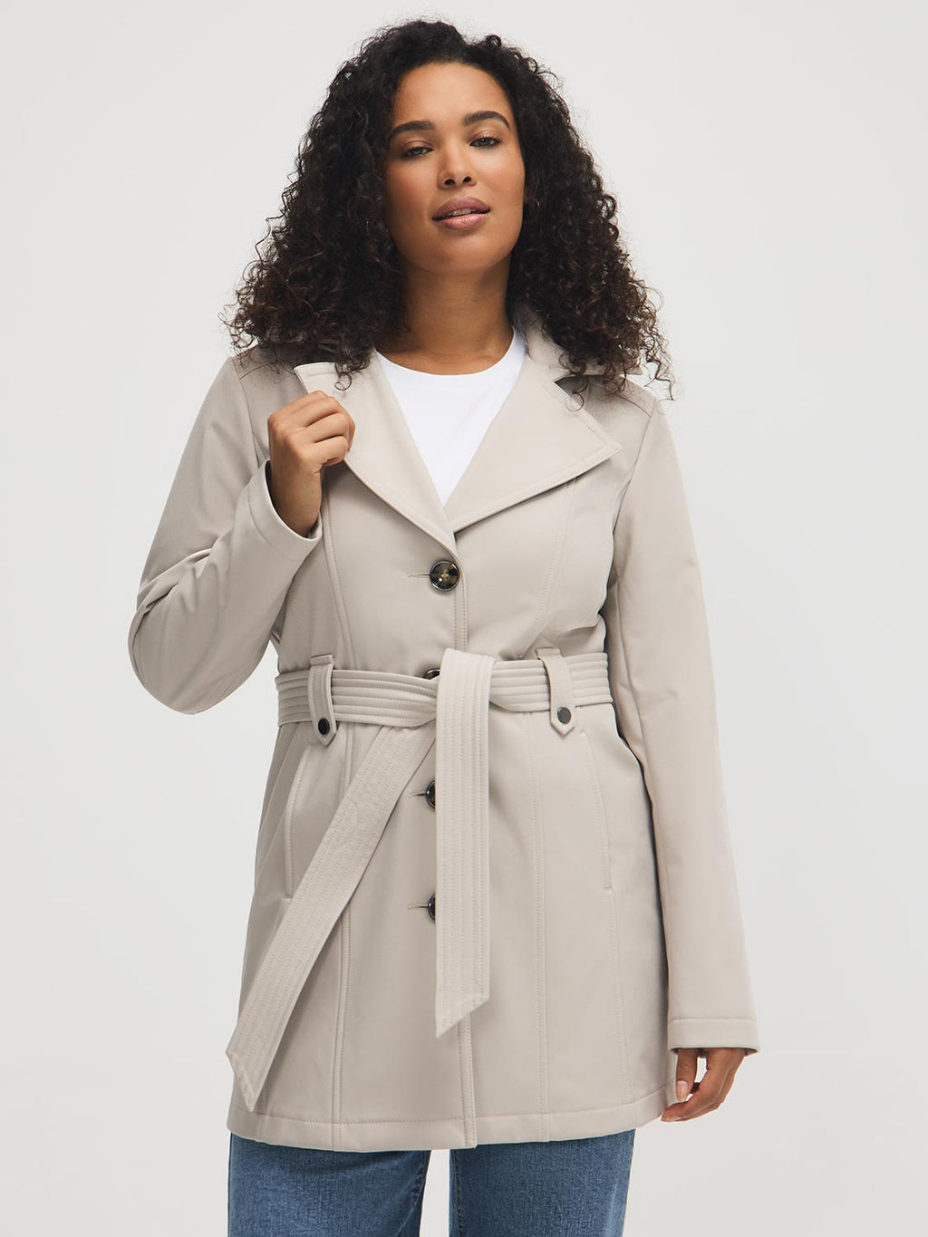 Trench-coat mi-long à capuche
