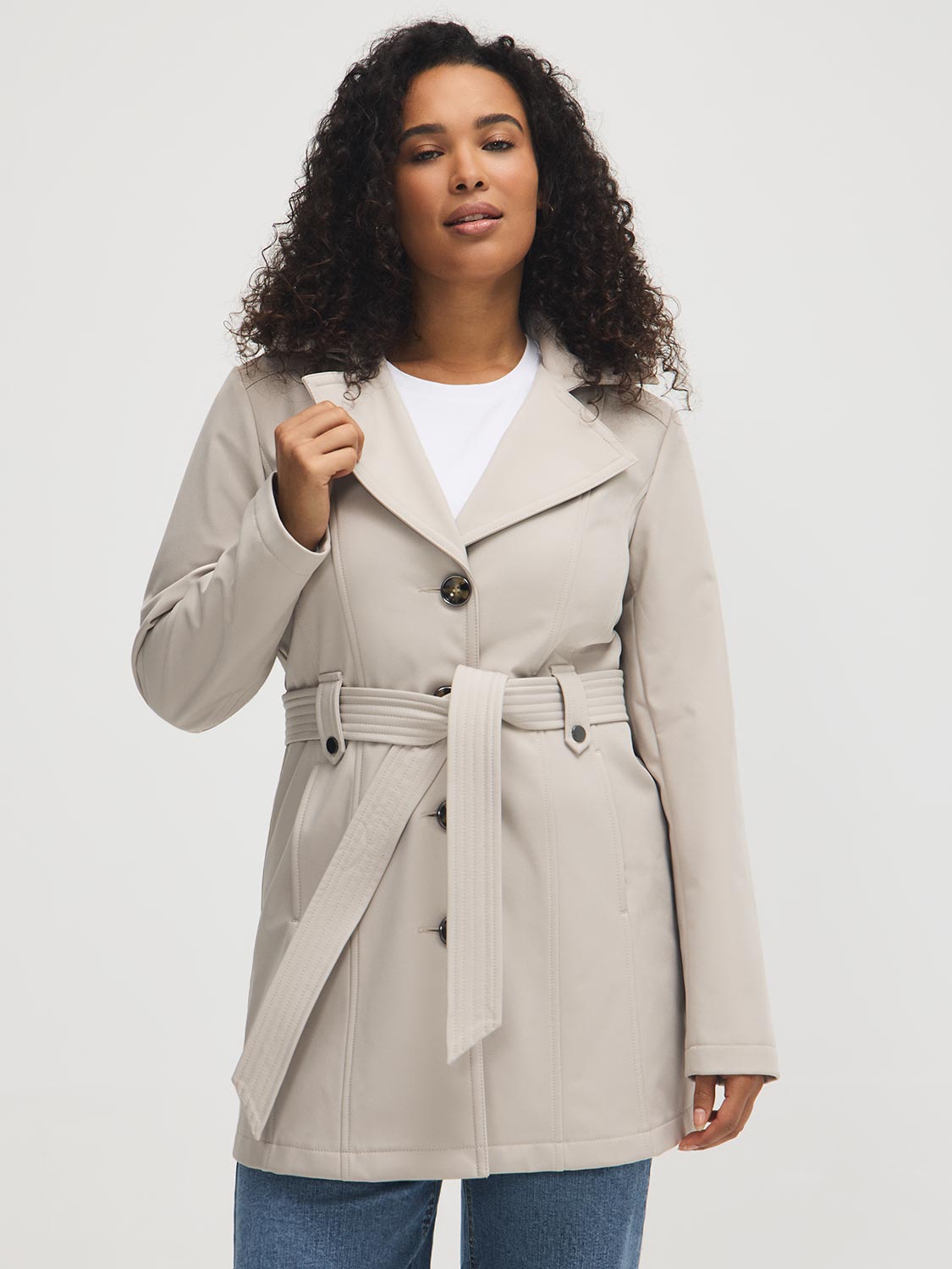 Trench-coat mi-long à capuche