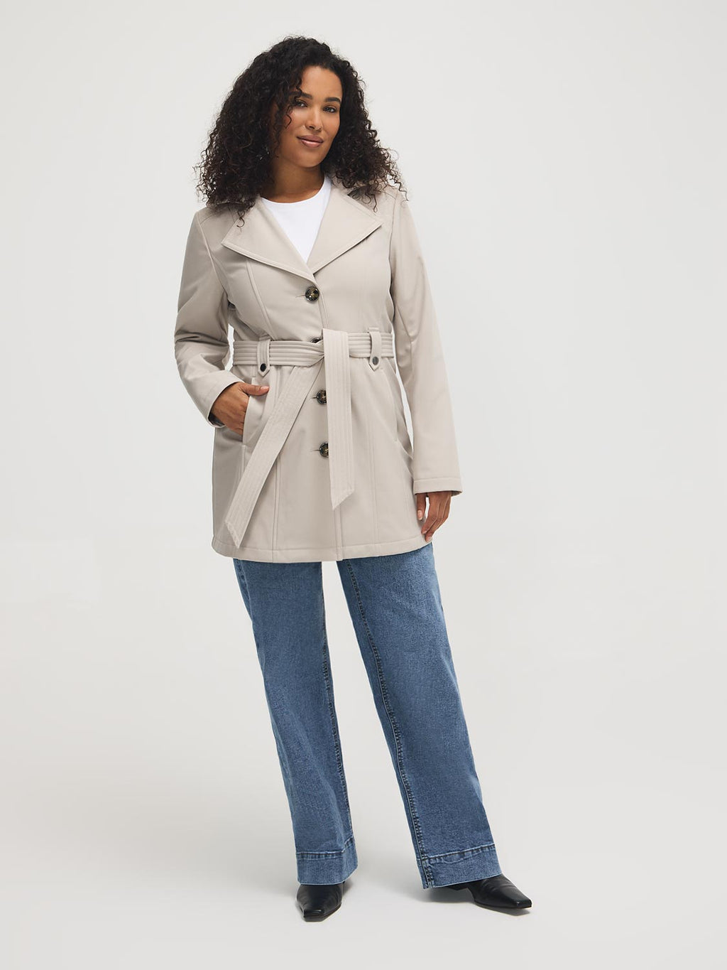 Trench-coat mi-long à capuche