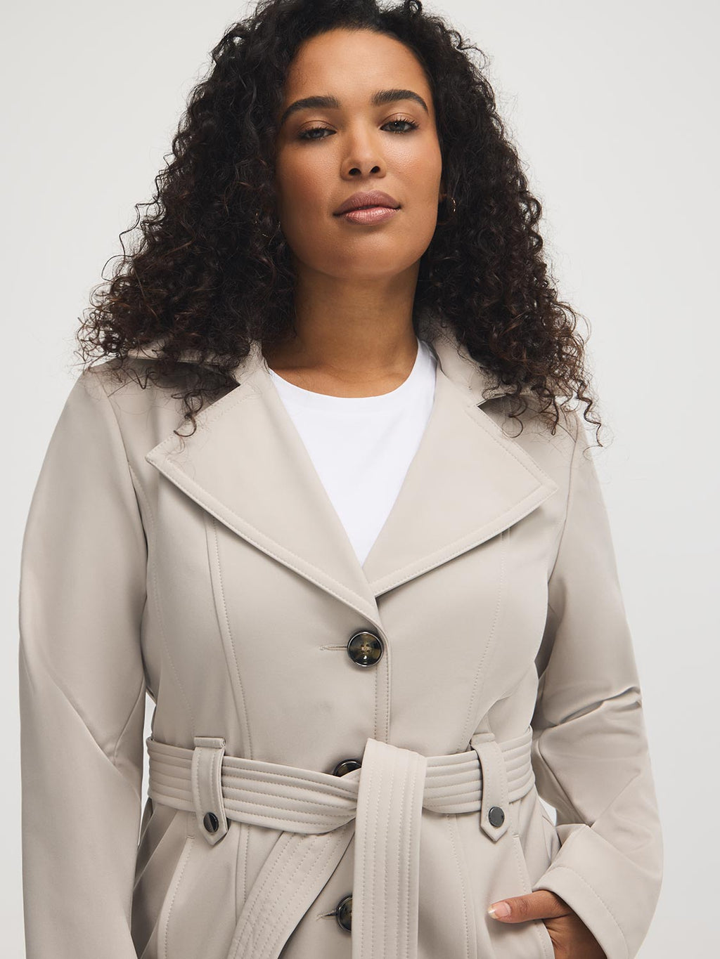 Trench-coat mi-long à capuche