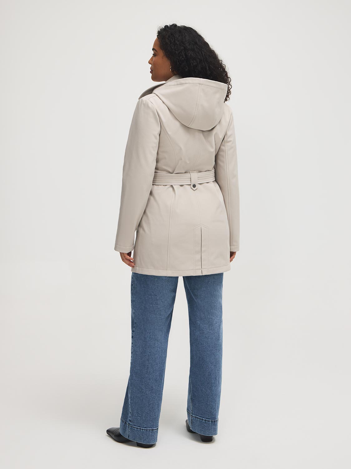 Trench-coat mi-long à capuche