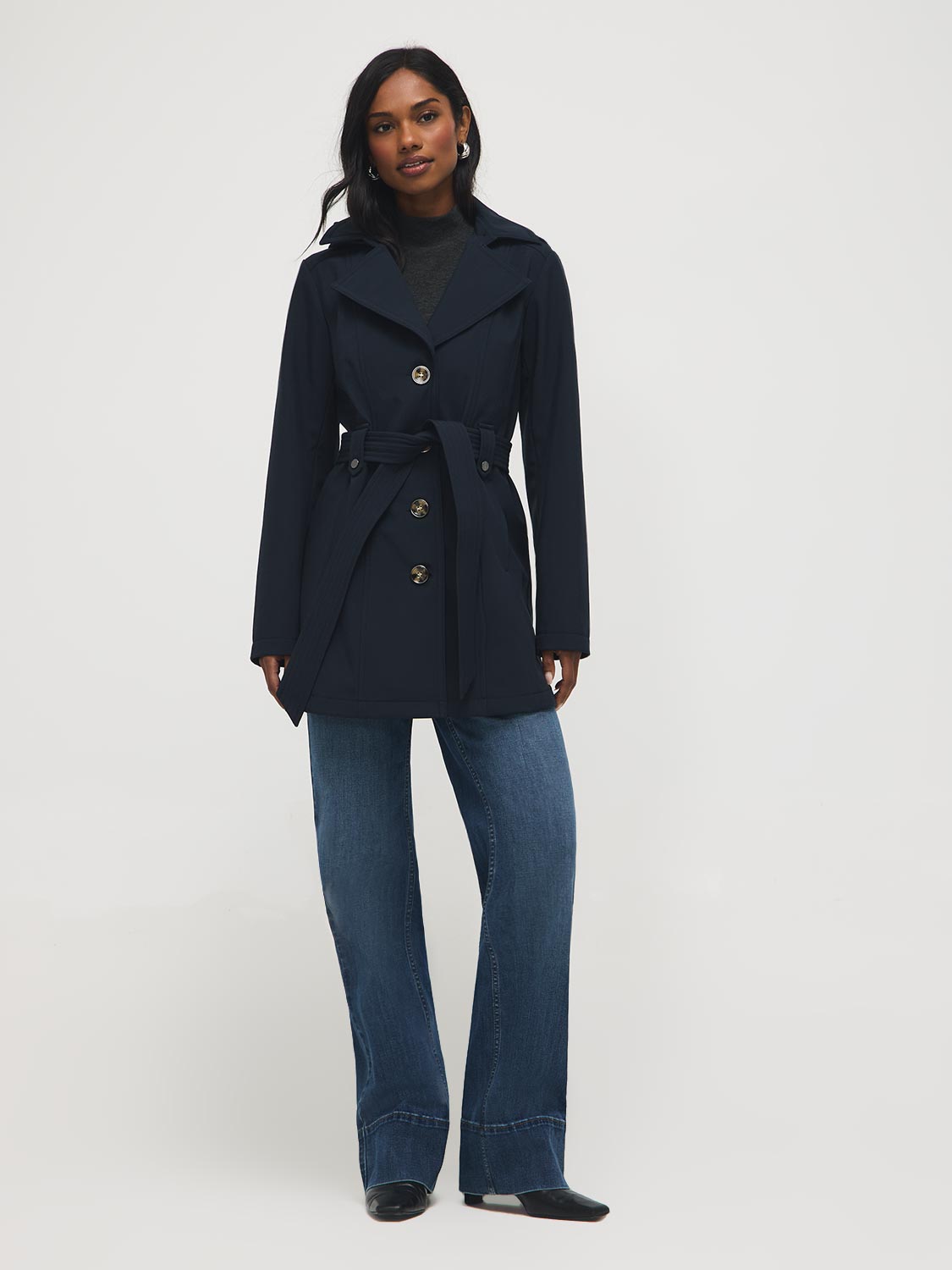 Trench-coat mi-long à capuche