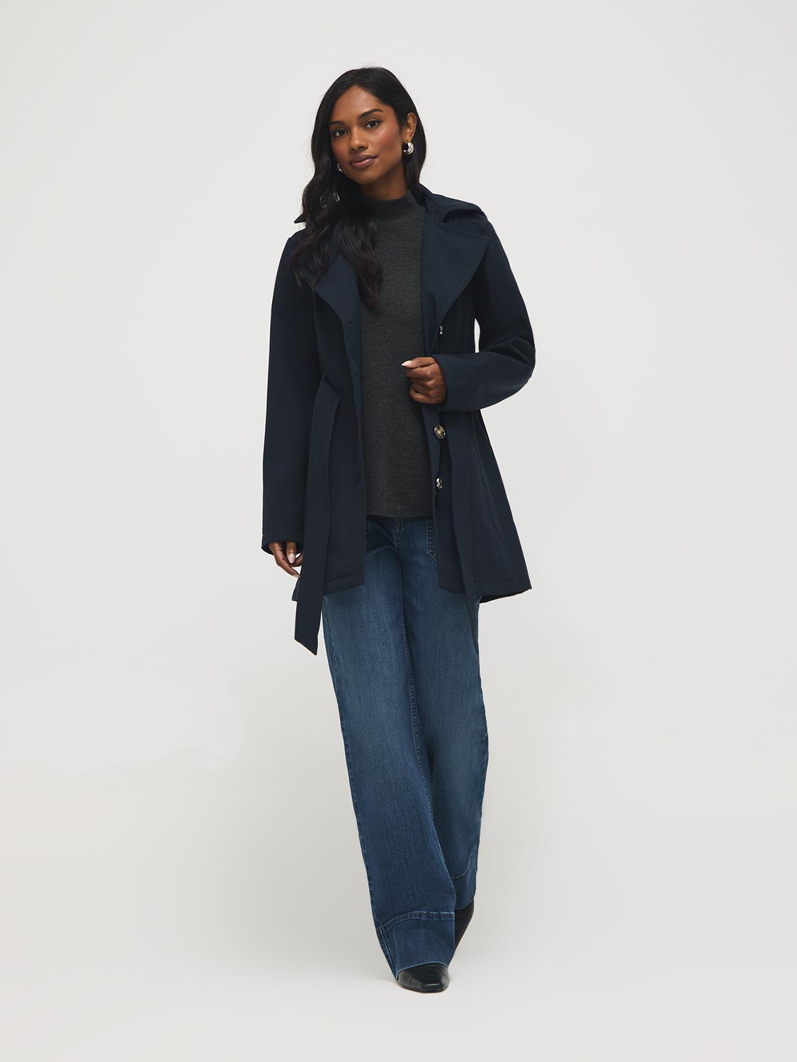Trench-coat mi-long à capuche