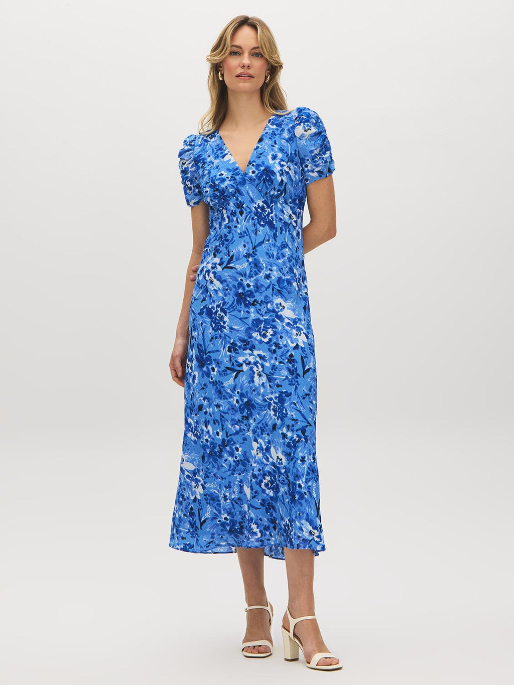 Robe midi à imprimé floral texturé