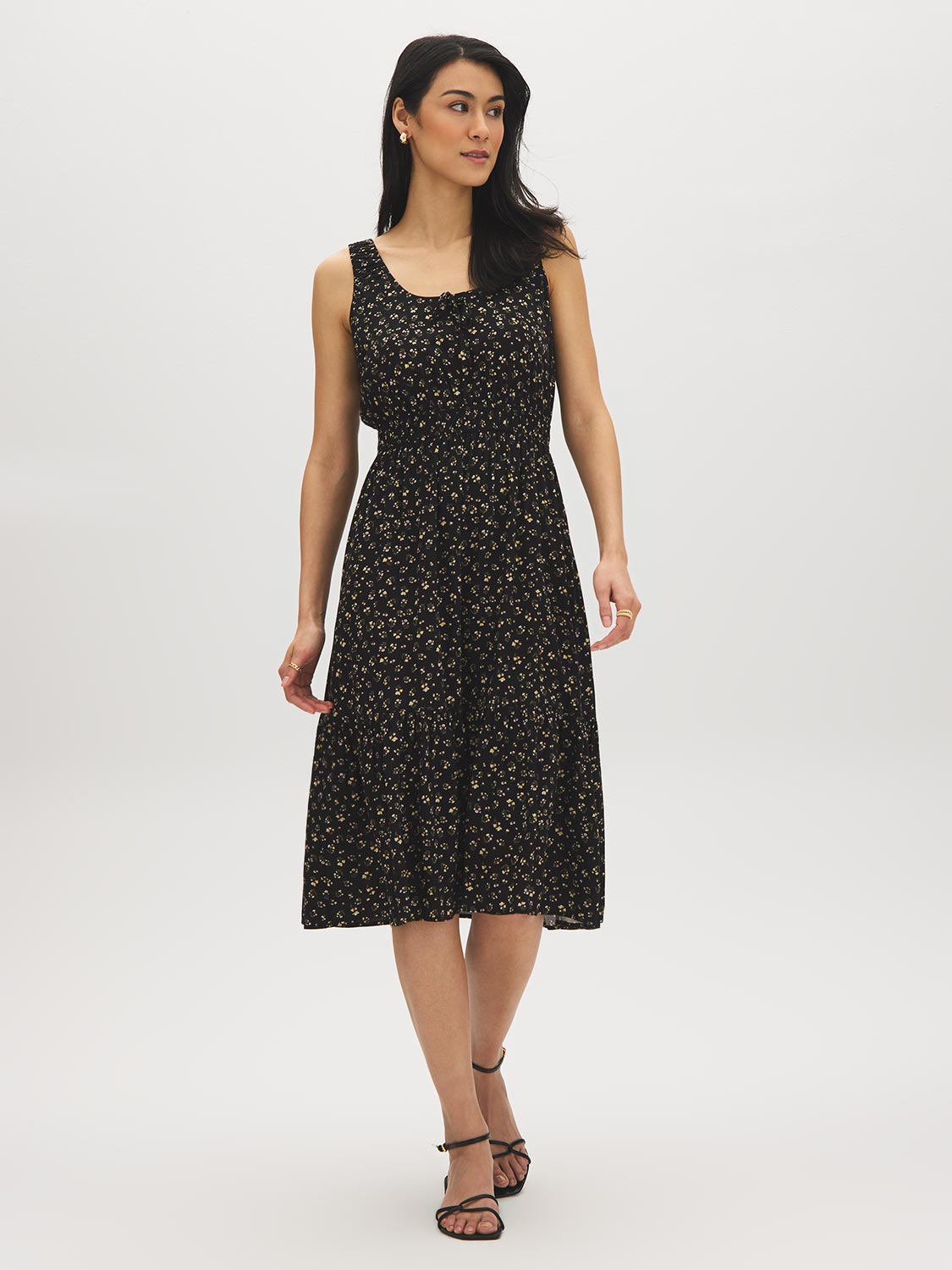 Robe mi-longue étagée à imprimé fantaisie