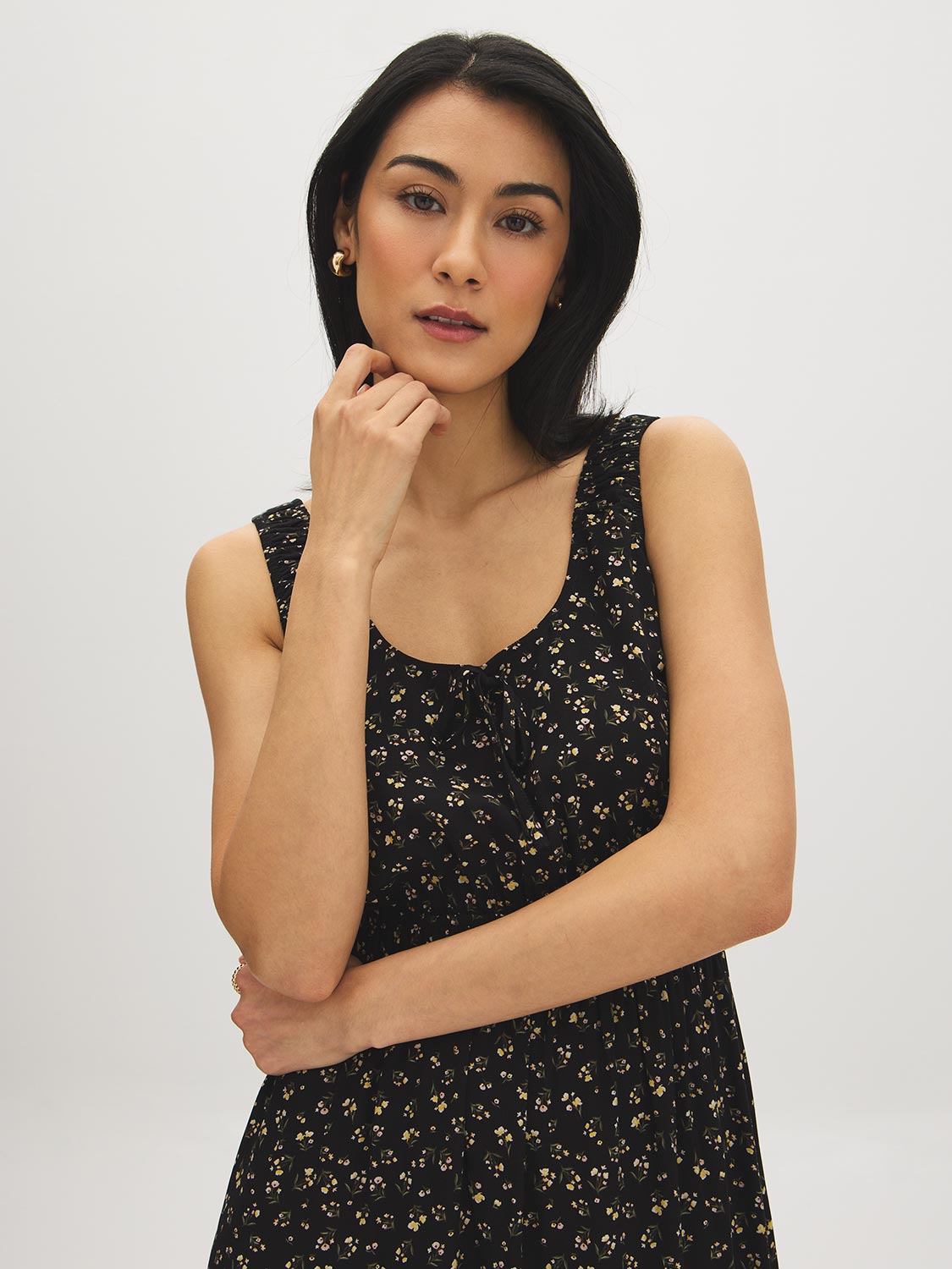 Robe mi-longue étagée à imprimé fantaisie