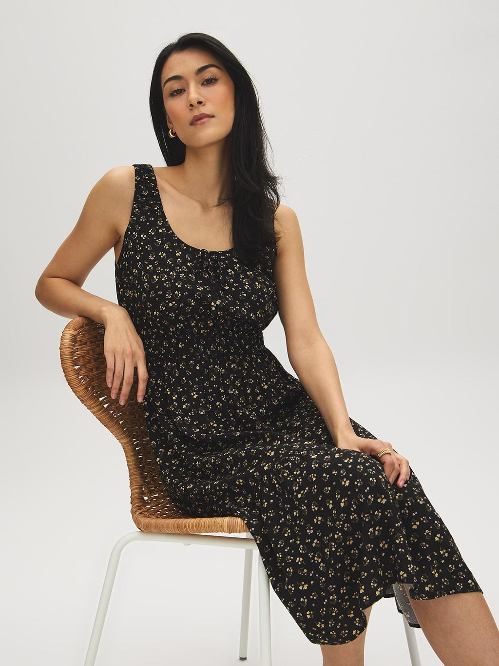 Robe mi-longue étagée à imprimé fantaisie