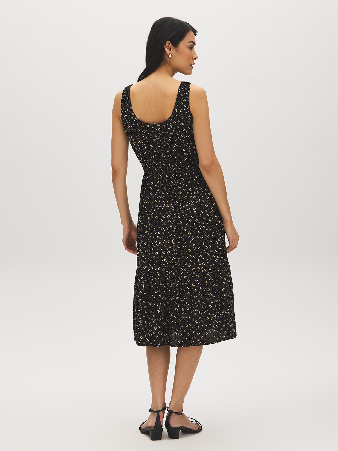 Robe mi-longue étagée à imprimé fantaisie