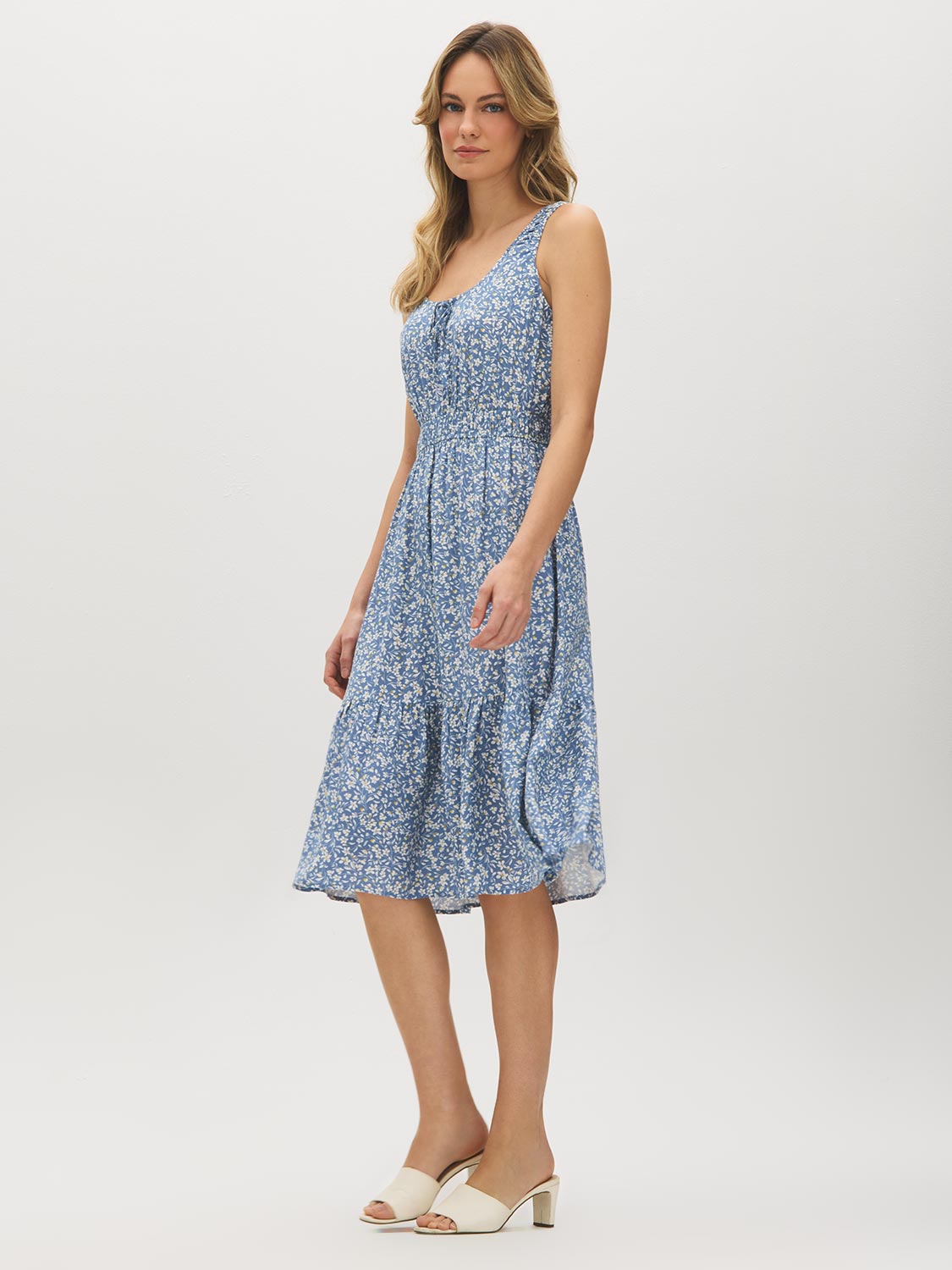 Robe midi étagée imprimée
