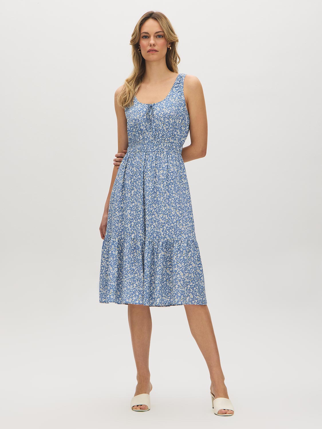 Robe midi étagée imprimée
