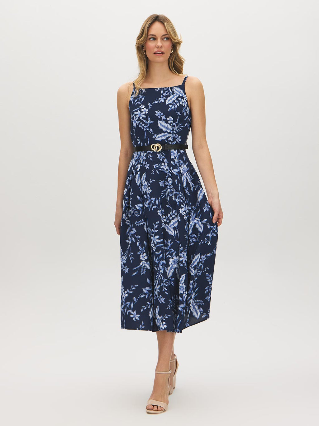 Robe midi imprimée à encolure carrée