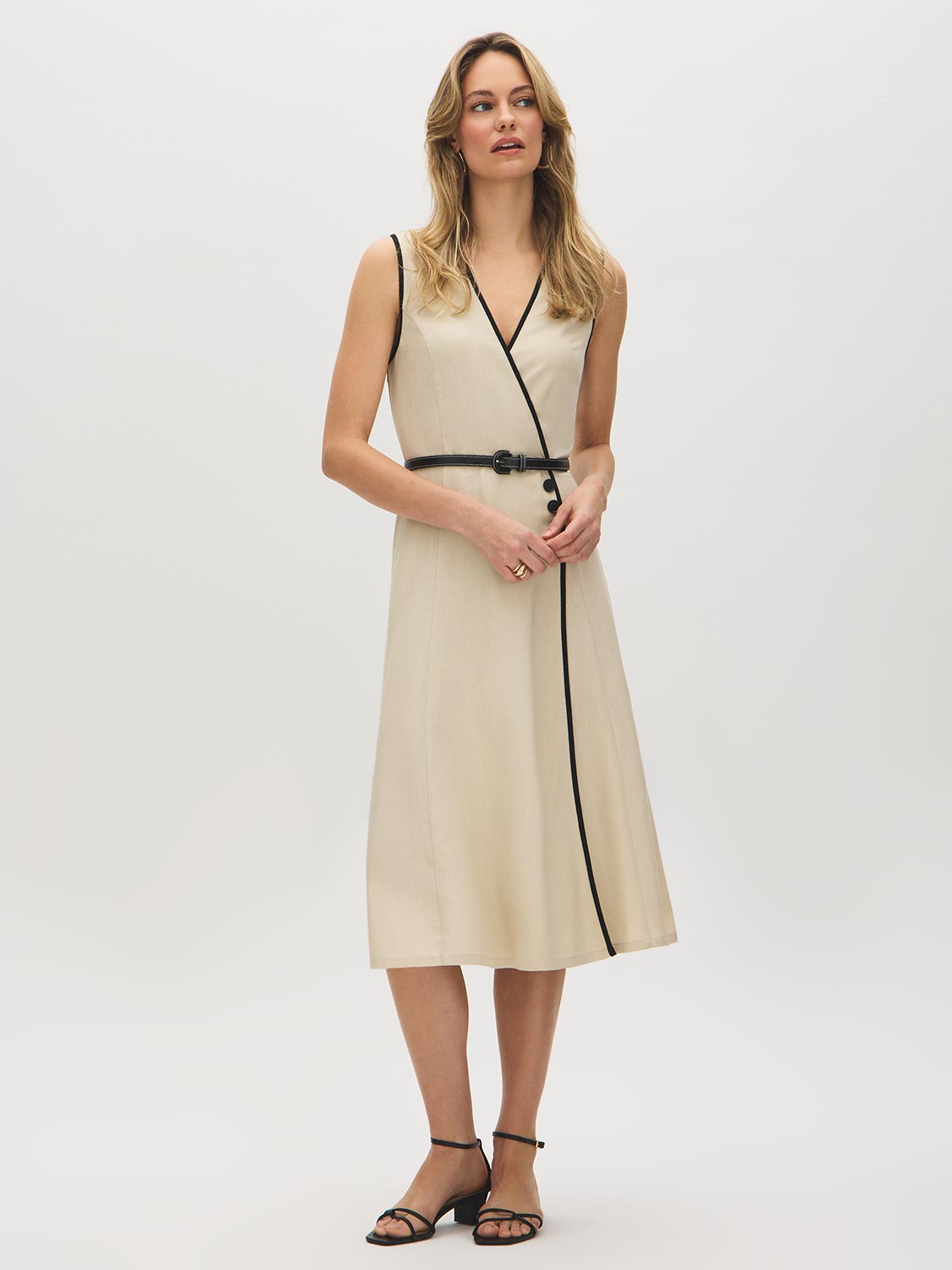 Robe midi portefeuille en mélange de coton